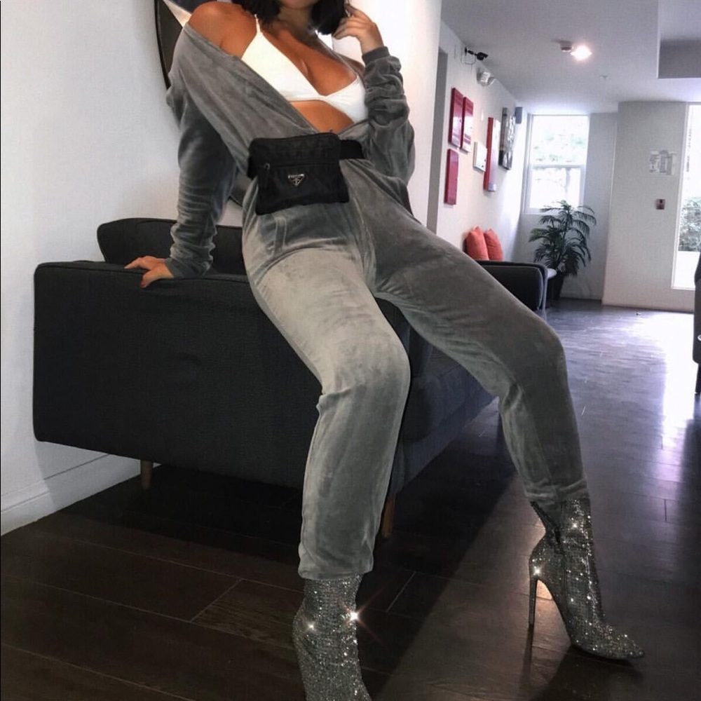 Grey velvet puma jumpsuit